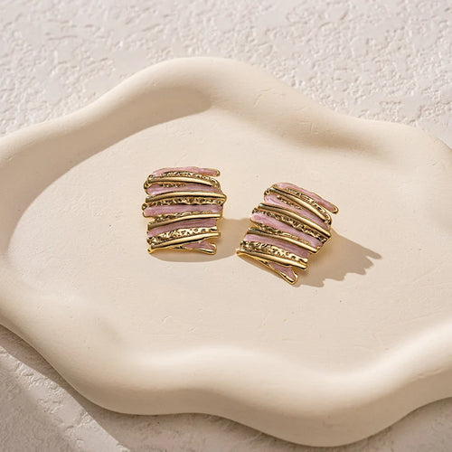 Teal Wave Statement Earrings (Green & Pink)